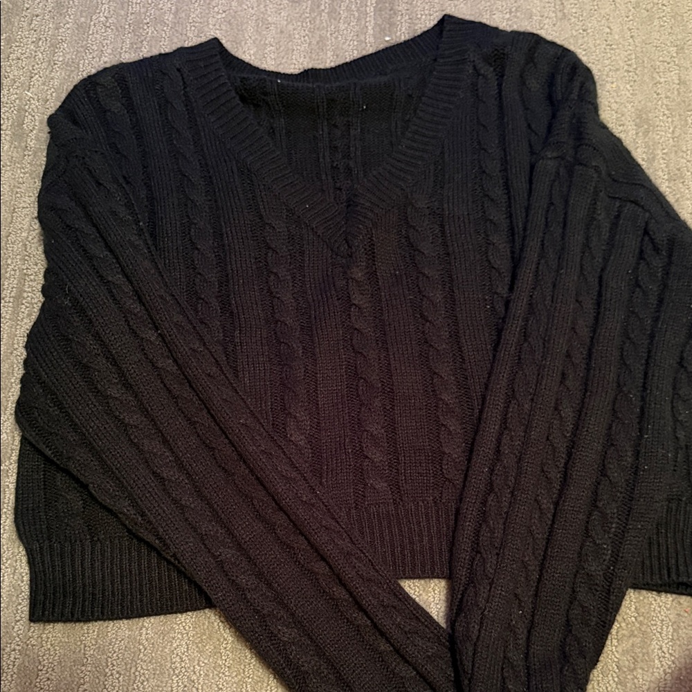 V neck black long sleeve
